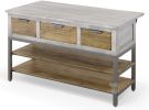Solid Mango Wood Kitchen Island with Storage in White & Natural