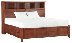 Alder Wood McKenzie King Storage Bed With Bookcase Headboard in Antique Cherry Glazed Finish
