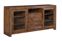 Solid Sheesham Four Drawer Two Door Media Center in Brownstone Finish