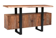 Solid Sheesham Media Credenza with Iron Base