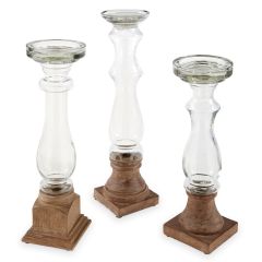Tall Glass & Wood Candlestick Decor by Mud Pie