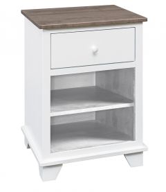 Solid Alder Wood Portland 1 Drawer Nightstand in Driftwood & Snow White Finish