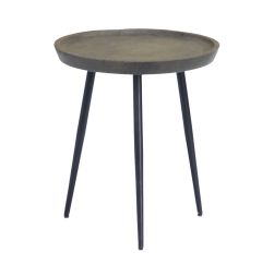 Solid Wood Round Accent Table in Sandblast Grey with Iron Legs