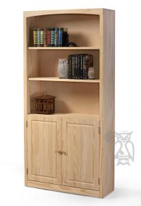 Solid Pine Wood Unfinished Modern Style Bookcase With Doors 36" wide x 72" high