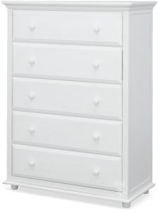 Solid Wood Framed Five Drawer Chest of Drawers in White Finish