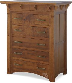 Amish Crafted Solid Character Cherry Wood MaRyan 5 Drawer Chest in Amber Glow Finish