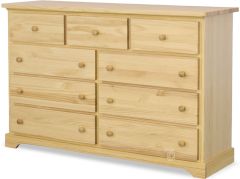 Solid Pine Wood Polo 9 Drawer Dresser in Natural Finish
