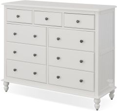 Solid Parawood Wood Cottage Style 9 Drawer Dresser in Beach White Finish
