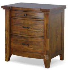 Solid Mango Wood Whistler Large 3 Drawer Nightstand in Carmel Finish