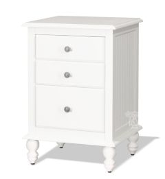 Solid Parawood Wood Cottage Style 3 Drawer Nightstand in Beach White Finish