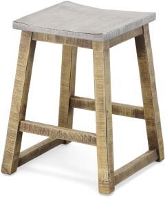Solid Mango Wood Counter Stool in Natural & White
