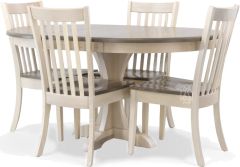 Amish Crafted Solid Maple Wood 60" Long Round Extension Table & Chair Set in Washed & Driftwood Finish