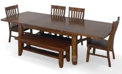 Solid Mango Wood Whistler 108" Extension Table, Bench & Chair Set in Carmel Finish