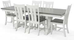 Solid Parawood Wood Cosmopolitan Extension Dining Table & Ava Chair Set in White & Gray Finish
