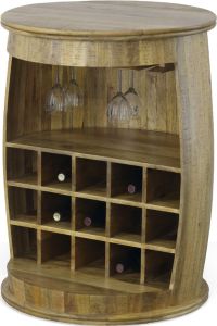 Solid Mango Wood Durango Wine Barrel Storage Bar in Weathered Honey Finish