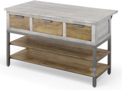 Solid Mango Wood Kitchen Island with Storage in White & Natural