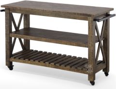 Acacia Wood Kitchen Island in Celebrity Distressed Brown Finish