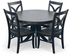 Solid Parawood Cosmopolitan Round Dining Table & Chair Set in Coal & Black Finish
