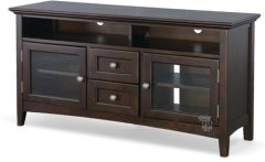 Alder Wood McKenzie 54" TV Stand with Soundbar storage with interchangeable door panels in Cafe Finish