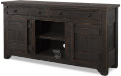 Solid Rustic Pine Wood Reed's Farm 66" Console in Weathered Black Finish