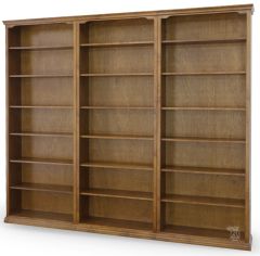California Made Alder Wood Traditional Three Piece Bookcase Wall Unit in Hazelnut Finish