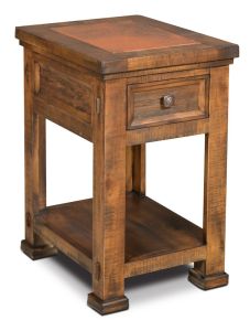 Solid Pine Wood Copper Canyon Chairside End Table with Genuine Copper Accents