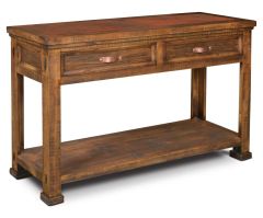 Solid Pine Wood Copper Canyon Sofa Table with Genuine Copper Accents