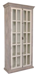 Pine Wood Florence Bookcase Curio in Antique White & Grey Finish