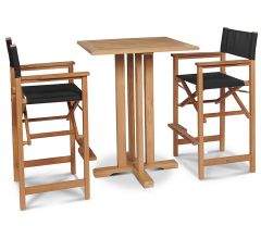 Solid Teak Wood Outdoor Oasis Bar Table & Folding Captain Stool
