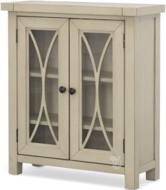 Solid Pine Tuscan Retreat Two Door Glass Door Bookcase in Rustic White 