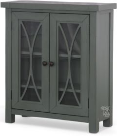 Solid Pine Tuscan Retreat Bookcase with Two Glass Doors in Rustic Robin Egg Blue Finish