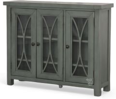 Solid Pine Tuscan Retreat Bookcase with Three Glass Doors in Rustic Robin Egg Blue Finish