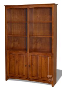 Solid Alder Wood Shaker Bookcase with Doors 48" x 72" in Antique Cherry Finish
