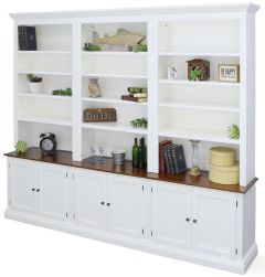 California Made Classic Cherry Wood 6 Piece Bookcase Console & Hutch Wall Unit in Deer Creek & White Finish