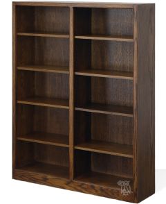 California Made Oak Wood Newport Center Divide Bookcase in Coffee Finish 60"h