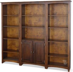 Solid Alder Wood 3 Piece Shaker 80" Bookcase Wall Unit in Vintage Cherry Finish