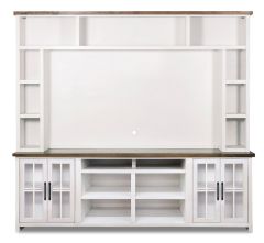 Knotty Alder Wood Hampton 97" Wide Console & Hutch Set in Barnwood & White Finish