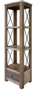 Solid Pine Wood Rustic Andaluz Open Bookcase with Drawer In Antique Finish