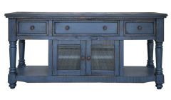 Solid Mango Wood Dining or Media Console in Aruba Dark Blue