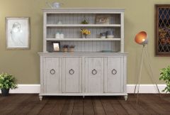 Solid Pine Wood Rustic Capri Hutch and Cabinet Set in Ivory