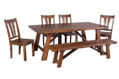 Solid Sheesham Kalispell Dining Table, Chair and Bench Set in Harvest Finish
