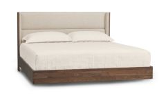 Solid Walnut Wood Sloane Queen Upholstered Floating Platform Bed in Fabric