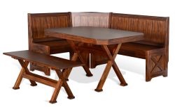 Mahogany Wood Tuscany Corner Banquette Nook Set in Vintage Mocha Finish