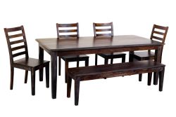Solid Sheesham Sonora Dining Table, Bench and Chair Set in Midnight Finish