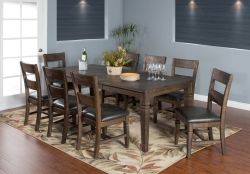 Mahogany Wood Homestead Planked Extension Dining Table & Six Side Chairs Set