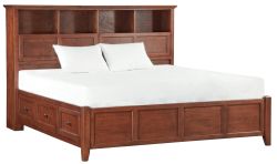 Alder Wood McKenzie King Storage Bed With Bookcase Headboard in Antique Cherry Glazed Finish