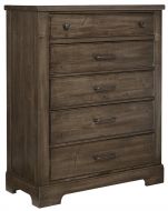 Solid Maple Wood Cool Rustic 5 Drawer Chest in Mink Finish