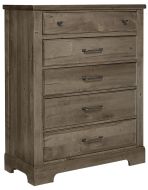 Solid Oak Wood Cool Rustic 5 Drawer Chest in Stone Grey Finish