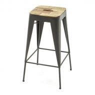 Solid Acacia Wood and Metal Austen Stool