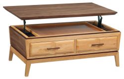 Alder & Walnut Wood Addison Lift Top Storage Coffee Table in Duet Finish